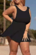 Black Sexy Solid Patchwork O Neck Cake Skirt Plus Size Dresses
