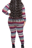 Stripe Casual Sheep plush Striped Print Patchwork O Neck Plus Size 