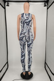 Multicolor Fashion Sexy Print Basic V Neck Skinny Jumpsuits