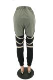Army Green Elastic Fly Sleeveless Mid bandage Solid Patchwork Harlan pants Pants Pants