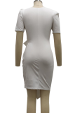 Red Casual Solid Patchwork V Neck Irregular Dress Dresses