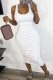 White Sexy Europe and America Sleeveless O neck Slim Dress skirt bandage Solid Draped Dresses