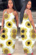 Yellow Fashion Street White Brown Yellow Spaghetti Strap Sleeveless V Neck Pencil Dress Floor-Length Print Floral Animal Dresses