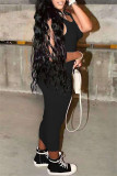 Pink Fashion Casual Solid Basic O Neck Vest Dress