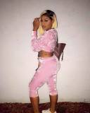 Pink Elastic Fly Mid Solid pencil Capris Two-piece suit