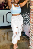 Light Gray Casual Solid Ripped Regular Bottoms