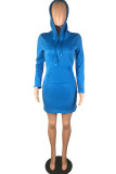 purple Street Cap Sleeve Long Sleeves Hooded Step Skirt Knee-Length Solid