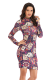 Red Fashion Sexy Cap Sleeve Long Sleeves O neck Step Skirt Knee-Length Patchwork Print 
