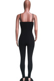 Black Fashion Sexy Print letter Sleeveless Slip Jumpsuits