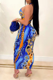 Colour Fashion Sexy Print Backless Halter Sleeveless Two Pieces