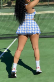 Purple Sexy Plaid Patchwork U Neck Sleeveless Two Pieces