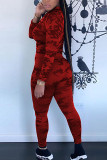 Red Fashion adult Ma'am Street Camouflage Two Piece Suits pencil Long Sleeve Two Pieces