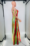Red Fashion Sexy Print Backless Spaghetti Strap Long Dress