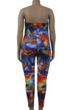 Multi-color Fashion Sexy adult O Neck Patchwork Print Two Piece Suits Stitching Plus Size