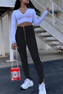 Black White Black Green Pink Apricot Orange purple Zipper Fly High Solid Zippered Boot Cut Pants Bottoms
