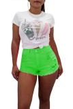 Orange Button Fly Mid Solid Patchwork Straight shorts