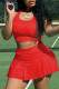 Red Casual Sportswear Solid Basic U Neck Sleeveless Two Pieces
