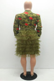 Camouflage O Neck Lips Print Patchwork Camouflage Mesh Leopard Zippered Patchwork Long Sleeve 