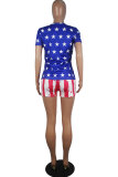 Red Fashion Casual adult Patchwork Print Two Piece Suits Straight Short Sleeve Two Pieces