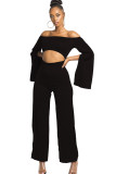 White Sexy Patchwork Solid Ruffled Long Sleeve one word collar Jumpsuits