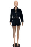 Red Fashion Casual Patchwork Solid Patchwork Buttons Turndown Collar Long Sleeve Two Pieces