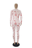 Red Living Print V Neck Skinny Jumpsuits