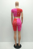 Fluorescent green Fashion adult Street Letter Patchwork Print Bandage Two Piece Suits HOLLOWED OUT pencil Short Sleeve Two Pieces