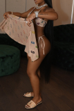 Nude Sexy Print Patchwork Swimwears