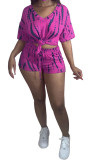 Red Fashion Casual adult Ma'am Print Two Piece Suits pencil Short Sleeve Two Pieces