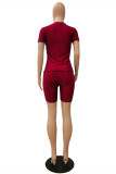 Grey Fashion Casual Letter Embroidered O Neck Short Sleeve Two Pieces