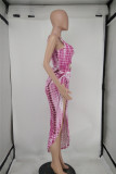 Green Fashion Sexy Print Hollowed Out Boat Neck Sleeveless Two Pieces Swimwears