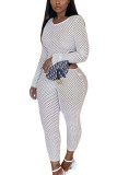 White Sexy Solid See-through O Neck Long Sleeve Two Pieces