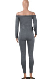 Light Gray Sexy Solid bandage Patchwork Long Sleeve V Neck Jumpsuits