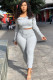 Grey Sexy ruffle Two Piece Suits Solid pencil Long Sleeve Two-piece Pants Set