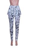 Blue Elastic Fly Sleeveless Mid Print Draped Skinny Pants Pants