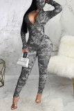Rose Red Sexy Print Tie-dye O Neck Regular Jumpsuits
