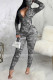 Black Sexy Print Tie-dye O Neck Regular Jumpsuits