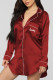 Wine Red Living Solid Embroidered Shirt Collar Shirt Dress Dresses