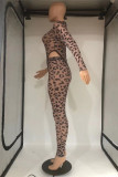 Black Fashion Sexy Print Hollowed Out See-through O Neck Long Sleeve Two Pieces