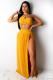 Yellow Fashion Casual adult Sexy Split Solid Two Piece Suits HOLLOWED OUT Regular Sleeveless