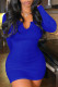 Blue Casual Solid Patchwork V Neck A Line Dresses
