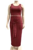 Black Fashion adult Sexy O Neck Bandage Two Piece Suits Solid