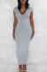 Grey Sexy Solid Patchwork Backless Slit Zipper V Neck Pencil Skirt Dresses