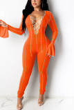 Black Fashion Sexy Solid Patchwork V Neck Skinny Jumpsuits