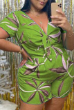 Red Sexy Print Patchwork V Neck Plus Size Jumpsuits