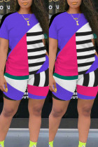 purple Fashion Active Casual O Neck Geometric Plus Size