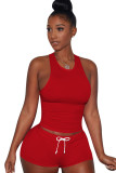 Light Blue knit Sexy Patchwork Two Piece Suits Solid Straight Sleeveless Two-Piece Short Set