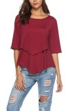 As Show-2 Casual Regular O-Neck Half Solid Patchwork Regular Tees & T-shirts