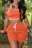 Red Casual Sportswear Solid Vests U Neck Sleeveless Two Pieces