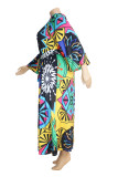 multicolor Street One word collar Print Split Pattern Plus Size